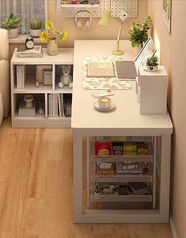 مكتب زاوية مع أرفف سفلية تنظيميه